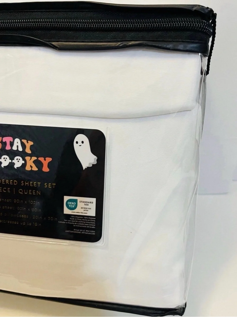 Stay Spooky Embroidered Ghosts Halloween Queen Size 6 Piece Sheet Set
